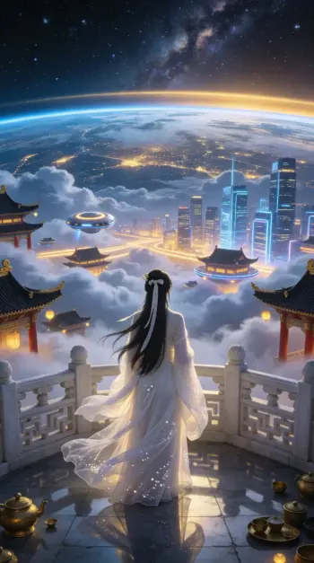 月宫仙子望地球首帧图片提示词