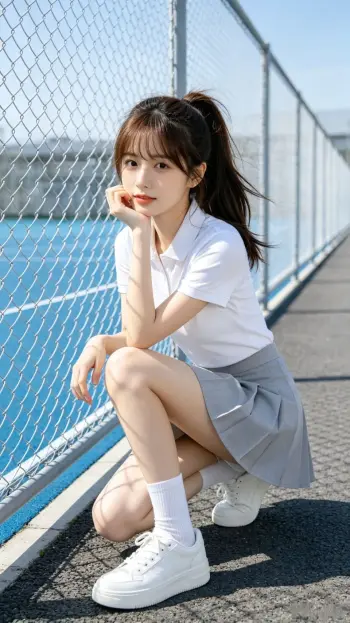 操场上jk短裙女生图片提示词