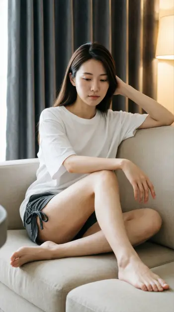 室内沙发女生图片提示词
