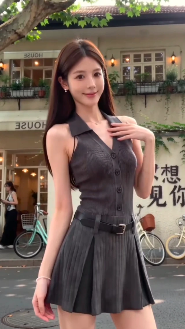 女装带货室外全身展示视频